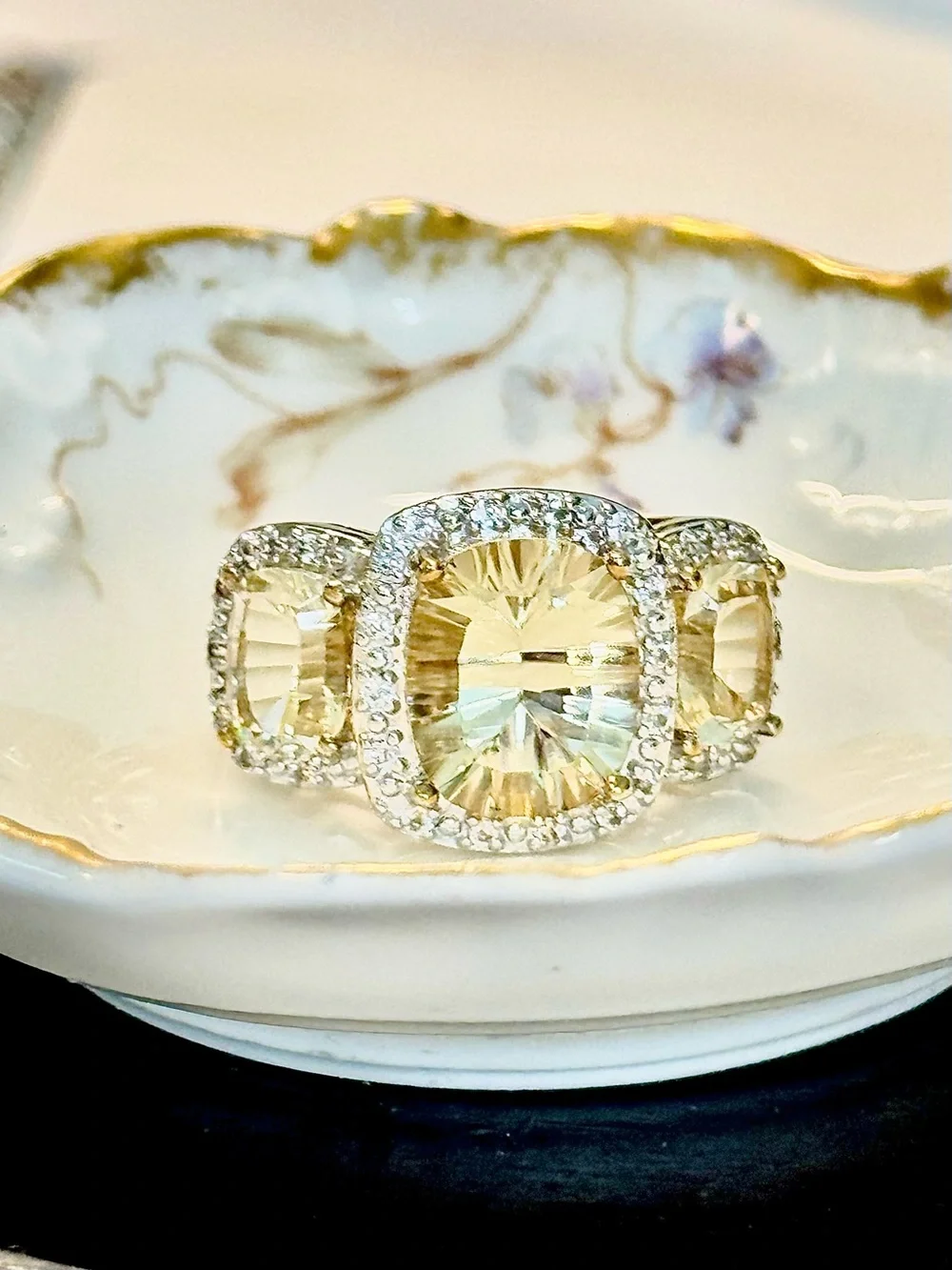 RETIRED Ross-Simons Champagne Citrine 18K Gold Vermeil 925 Halo Ring (7)
